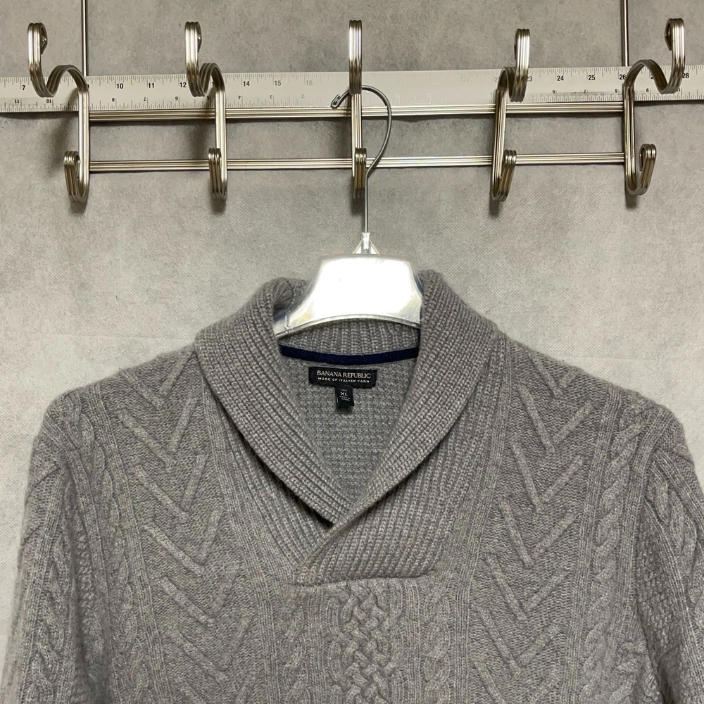 Banana Republic Sweater Men XLT Shawl Italian Yarn Texture Cable Cashmere Merino